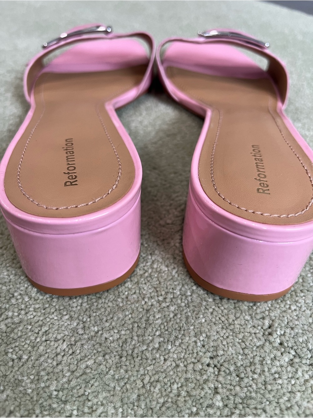Reformation Adria Block Heel - Pink Buckle Slide Mule Heels - Picture 6 of 9